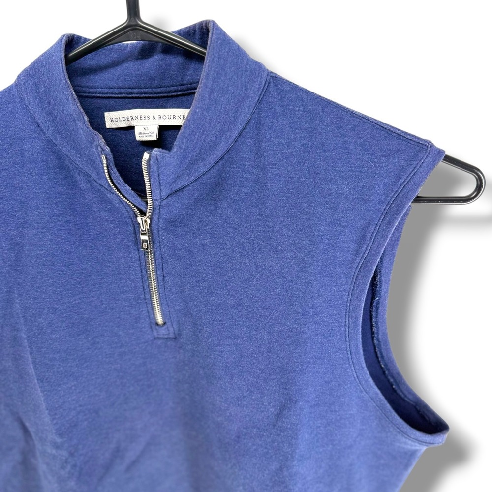 Holderness & Bourne Mens XL Tailored Fit Quarter Zip Golf Vest Blue Heathered